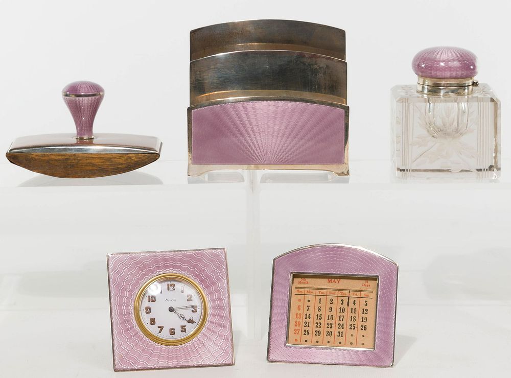 Lot 493: Sterling Silver and Enamel Desk Set