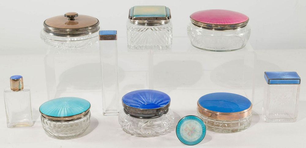 Lot 494: Sterling Silver and Enamel Vanity Object Assortment