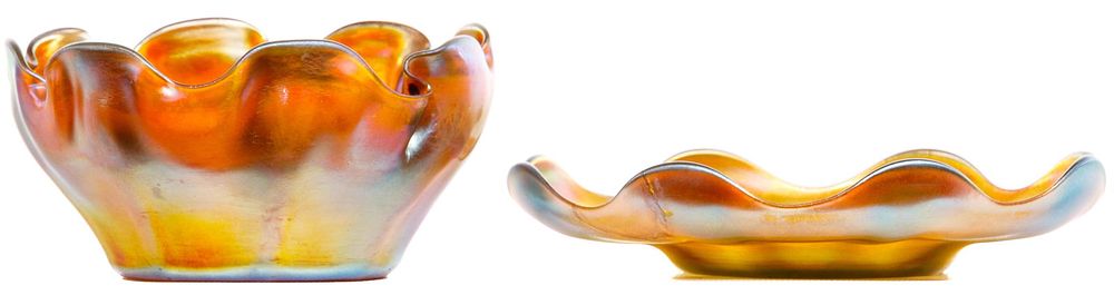 Lot 204: Louis Comfort Tiffany Favrile Finger Bowl and Saucer