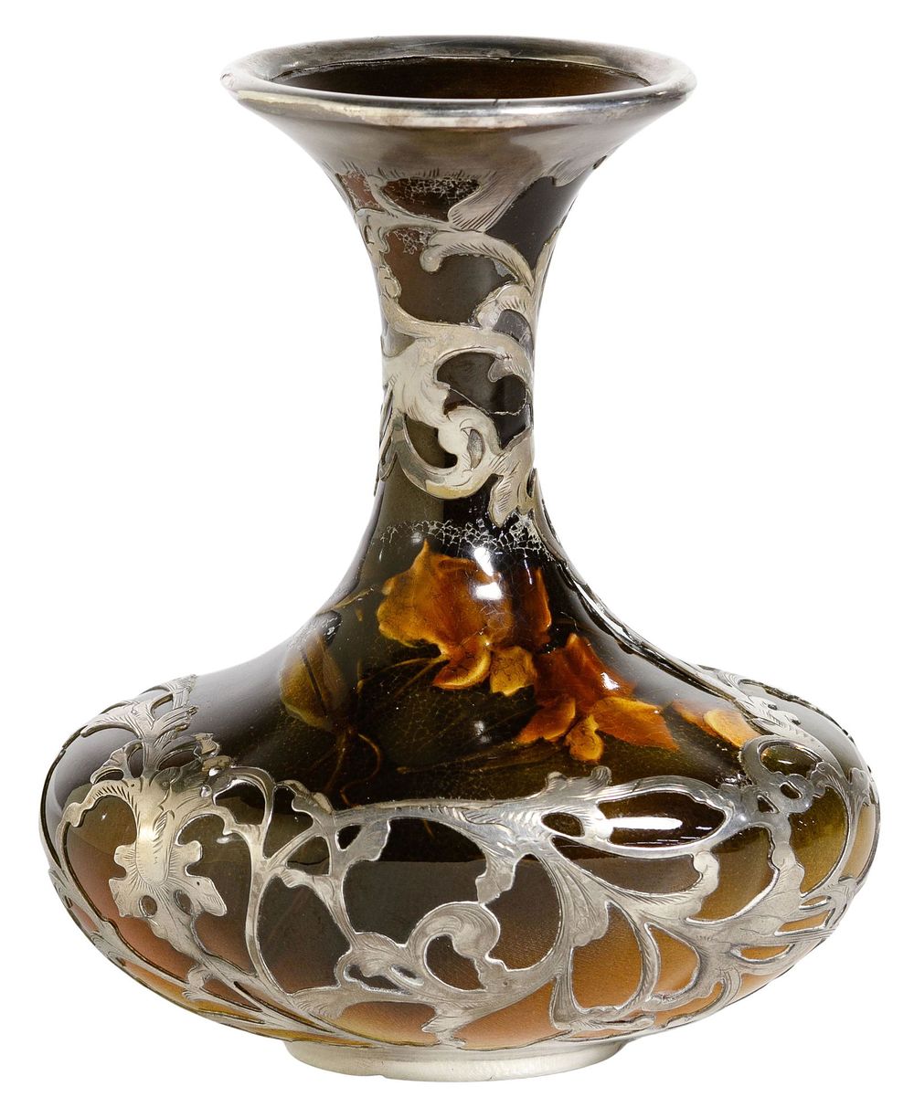 Lot 207: Rookwood Pottery Vase with Gorham Sterling Silver