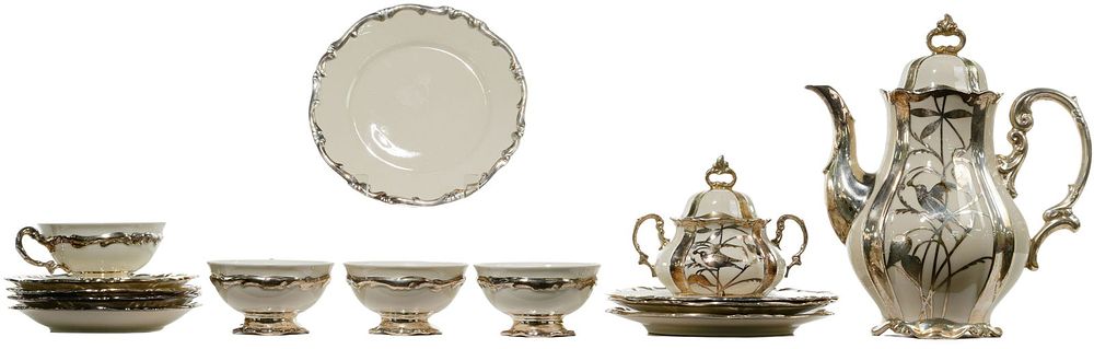 Lot 217: Hertel Jacob Bavarian Silver Overlay Porcelain Tea