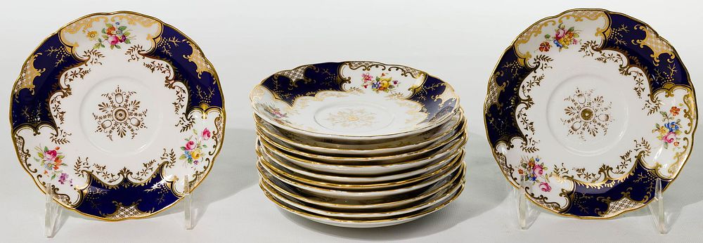 Lot 225: Coalport 'Panel Cobalt' Porcelain Saucer Collection