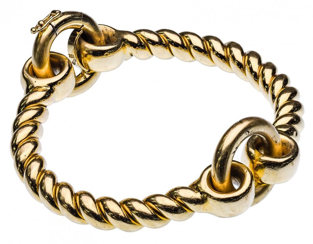 Lot 259: 18k Yellow Gold Hinged Bangle Bracelet
