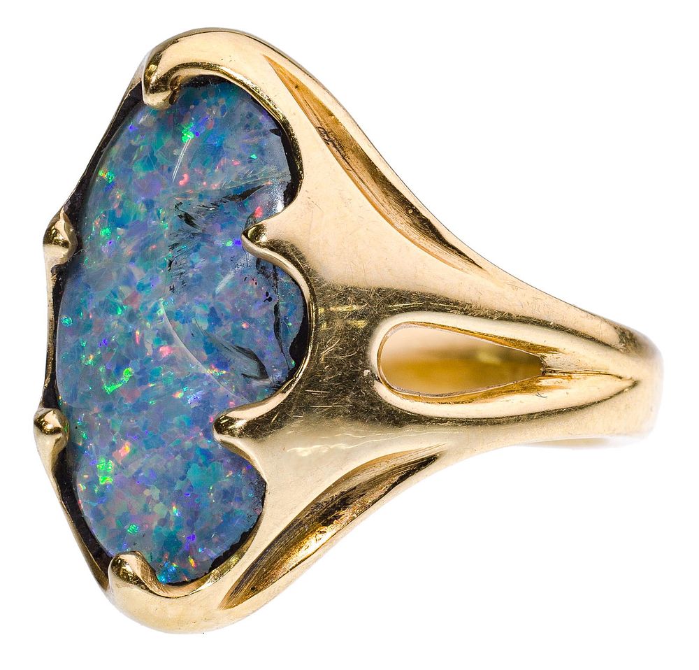 Lot 265: Jerome Cox 18k Yellow Gold and Opal Ring
