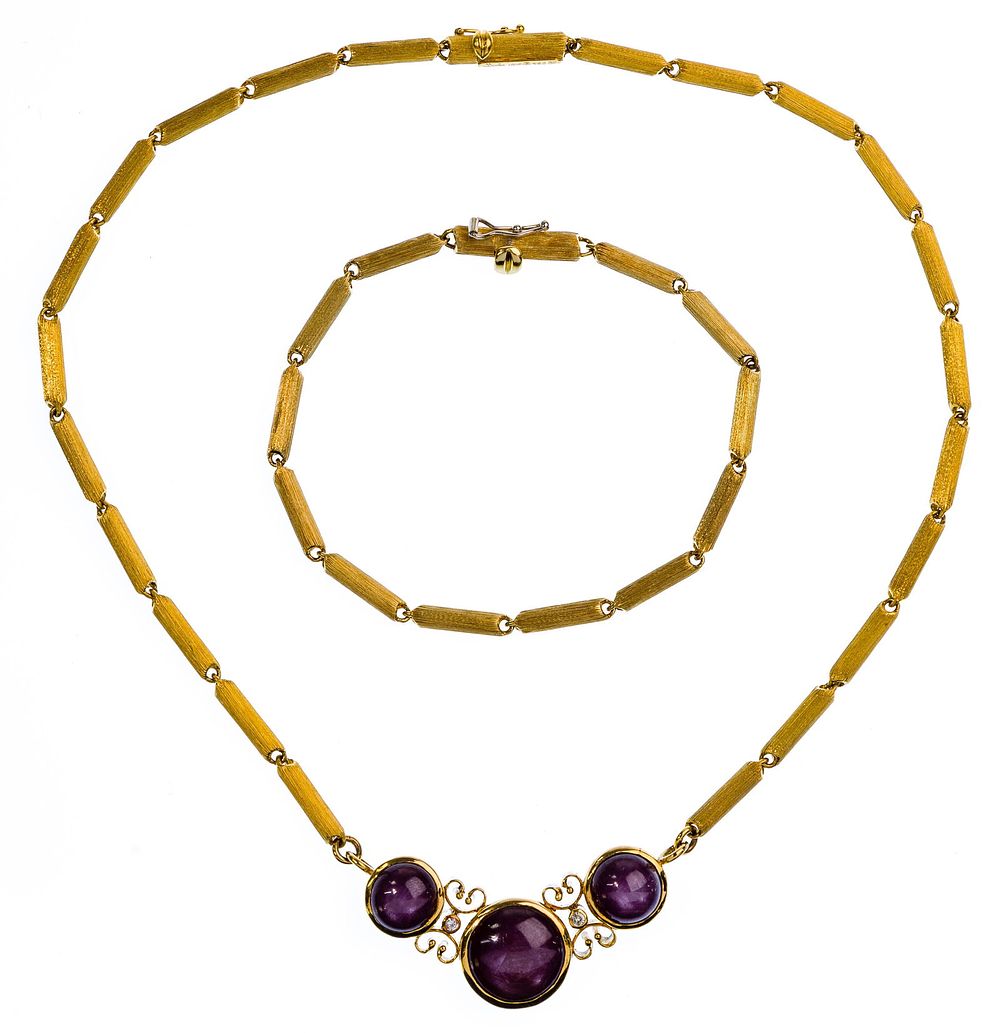 Lot 272: Dunay 18k Yellow Gold, Diamond and Star Ruby Jewelry