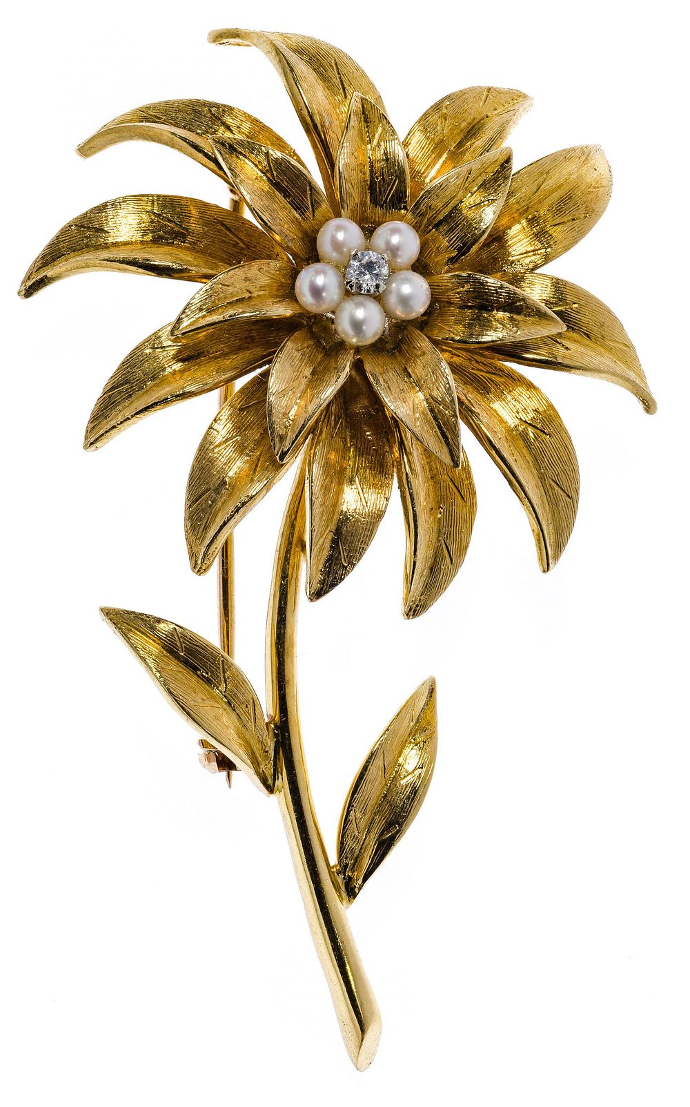 Lot 274: Tiffany & Co 18k Yellow Gold, Diamond and Pearl Flower