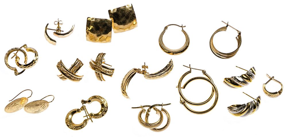 Lot 278: 14k Yellow Gold Pierced Earring Assortment