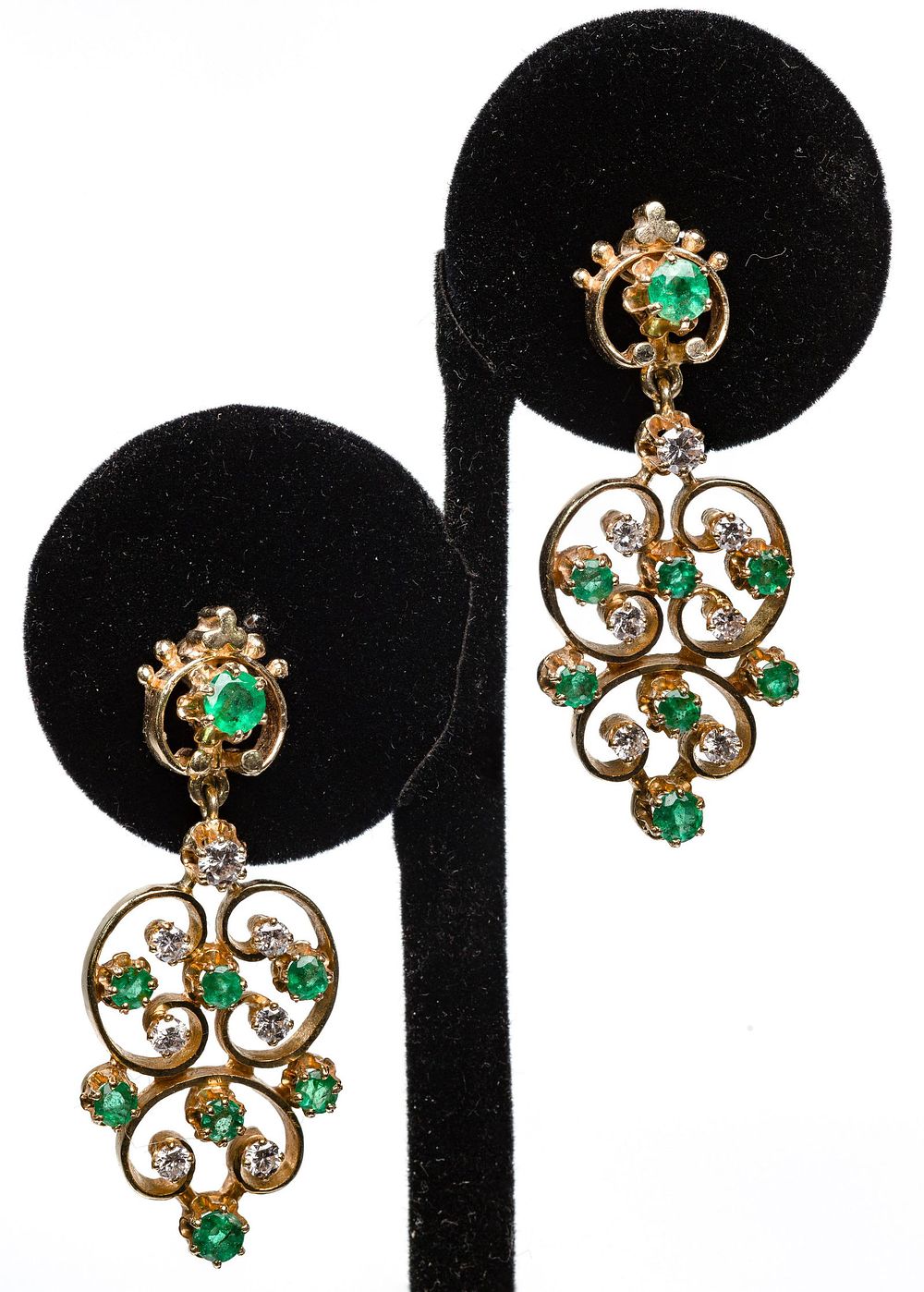 Lot 279: 14k Gold, Emerald and Diamond Earrings