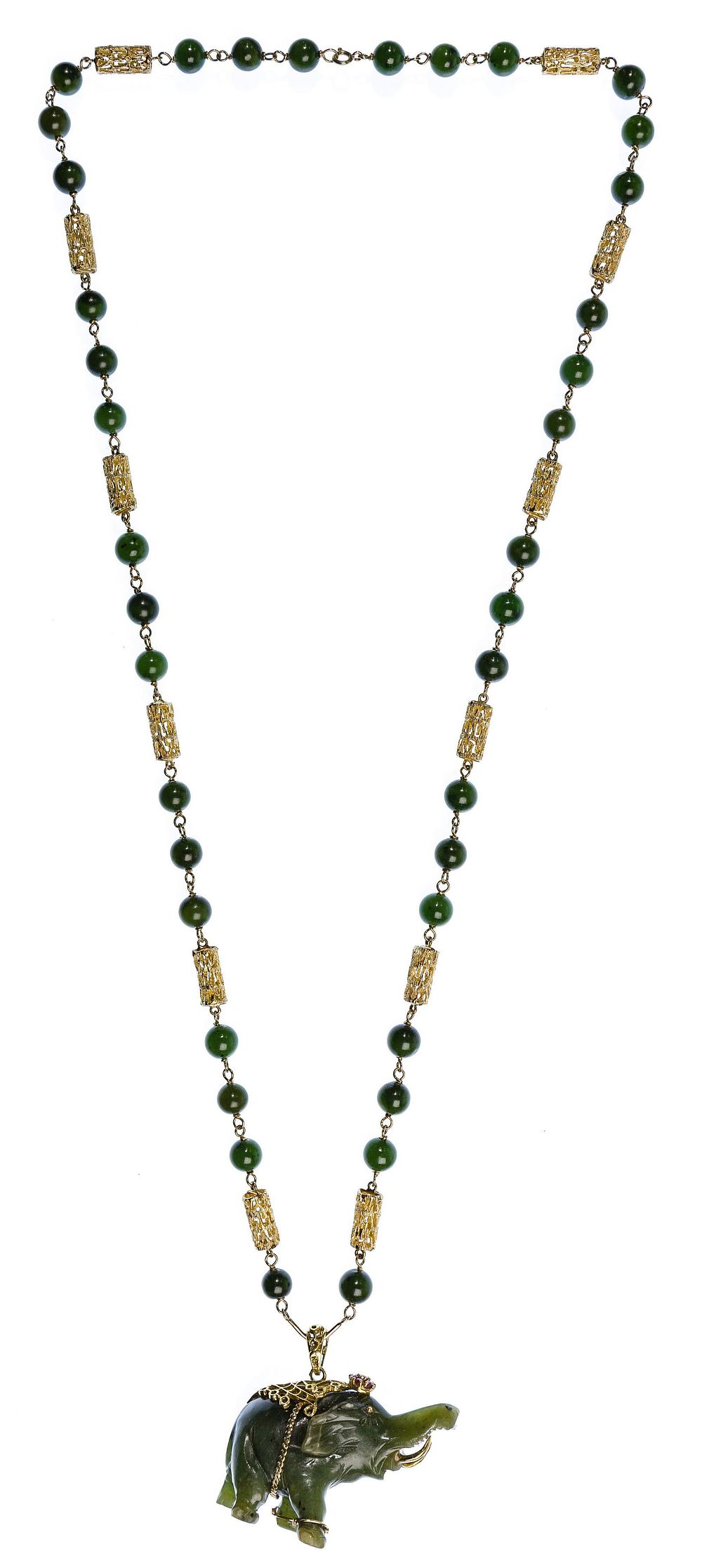 Lot 307: 18k and 14k Yellow Gold and Jadeite Jade Necklace and
