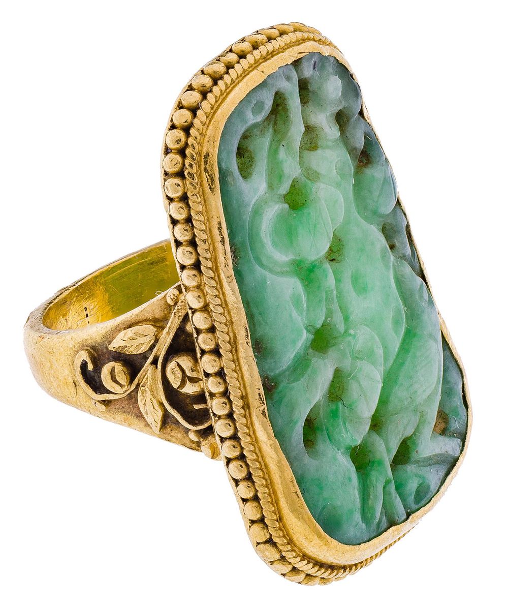 Lot 310: Gold and Carved Jadeite Jade Ring