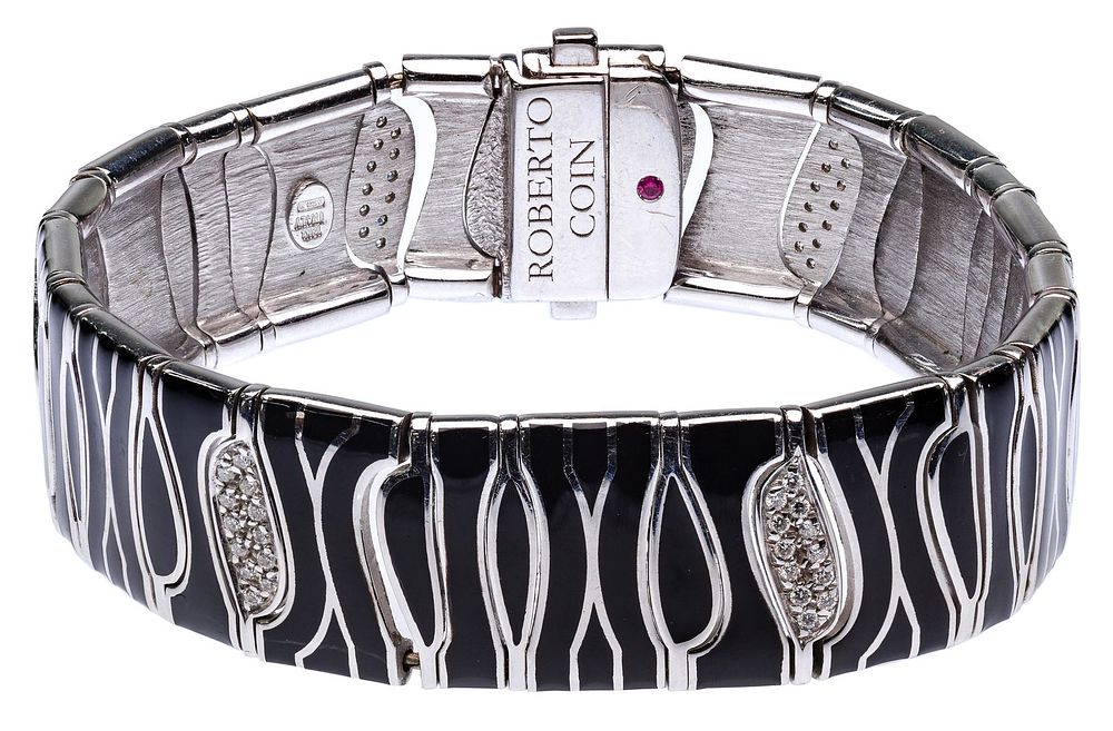Lot 259: Roberto Coin 18k White Gold, Enamel and Diamond