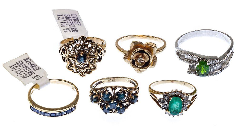 Lot 282: 14k Gold and Gemstone Ring Assortment