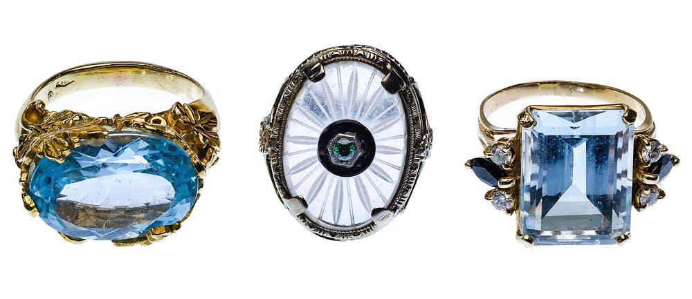 Lot 283: 14k Yellow and White Gold, Rock Crystal, Sapphire and