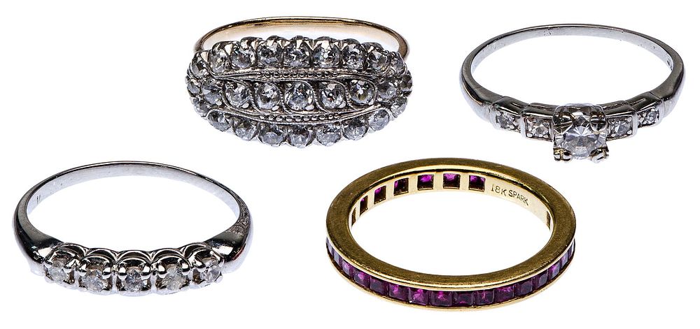 Lot 285: Platinum, 18k and 14k Gold Ring Assortment