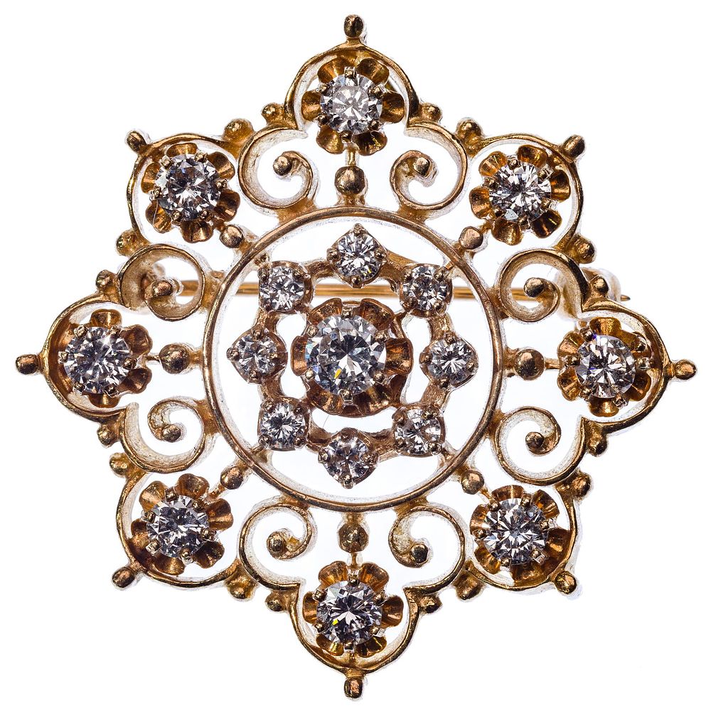 Lot 291: 14k Yellow Gold and Diamond Brooch / Pendant