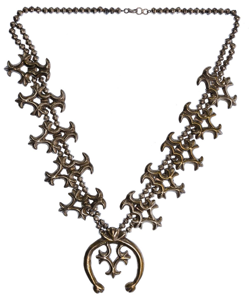 Lot 335: Mixed Silver Squash Blossom Style Necklace