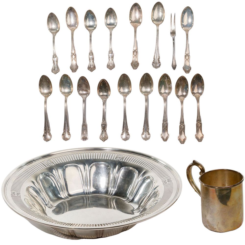 Lot 367: Sterling Silver Hollowware and Flatware Assortment