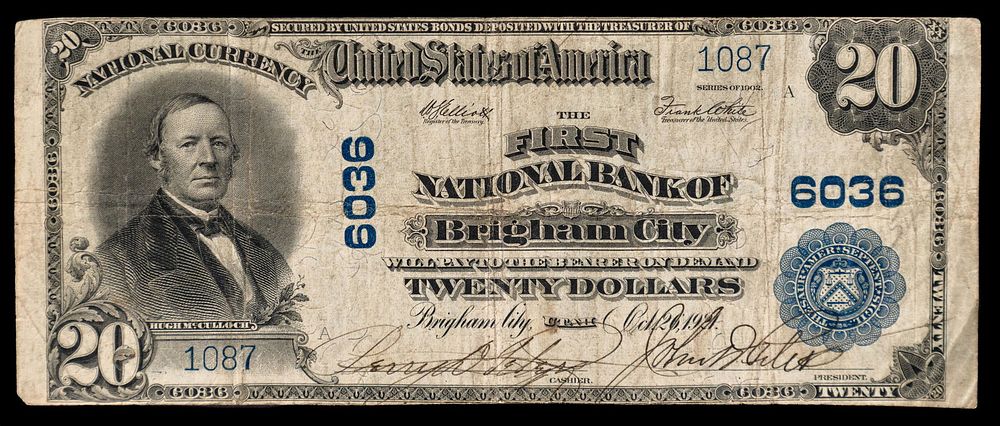 Lot 373: 1902 $20 National Brigham City Utah #6036