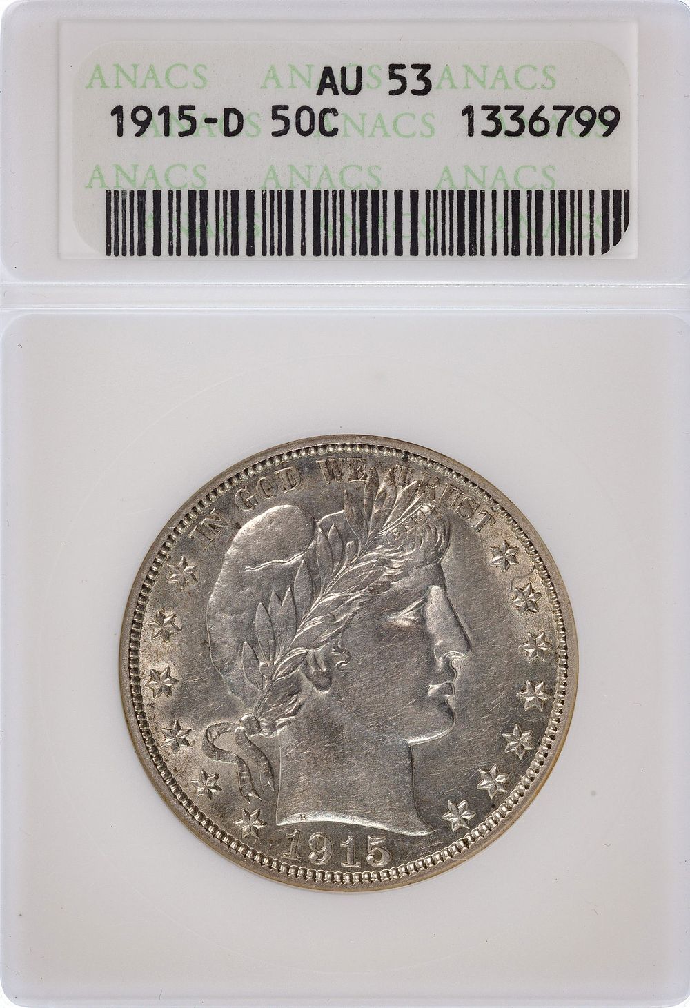 Lot 374: 1915-D 50c AU-53 ANACS
