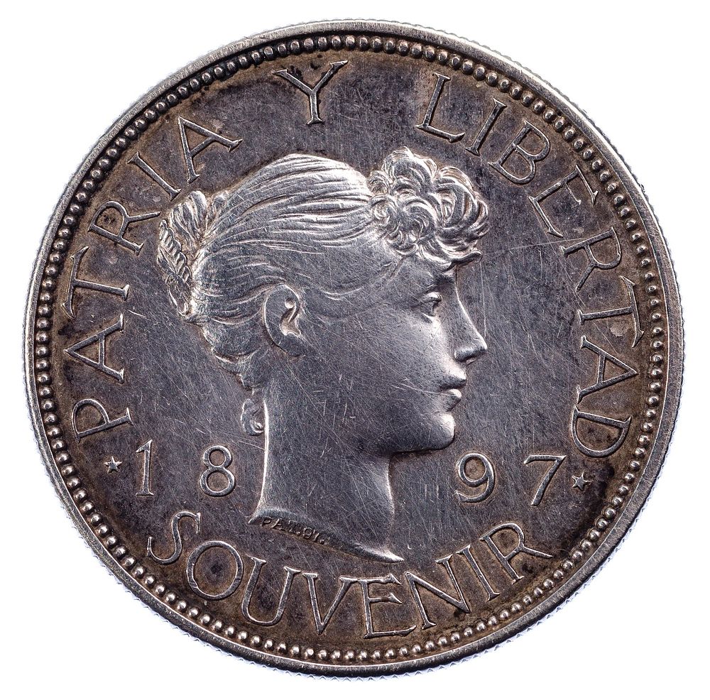 Lot 381: Cuba: 1897 Patria Y Libertad Souvenir Silver Peso