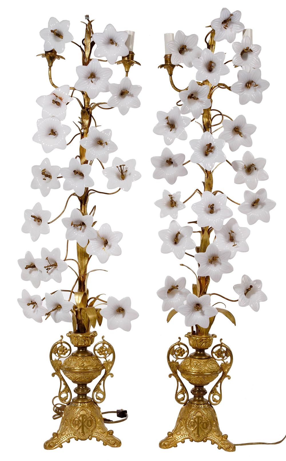 Lot 65: French Brass and Glass Altar Candelabras