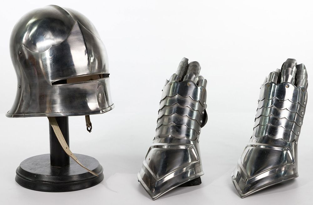 Lot 68: Knight Reproduction Helmet and Gauntlets