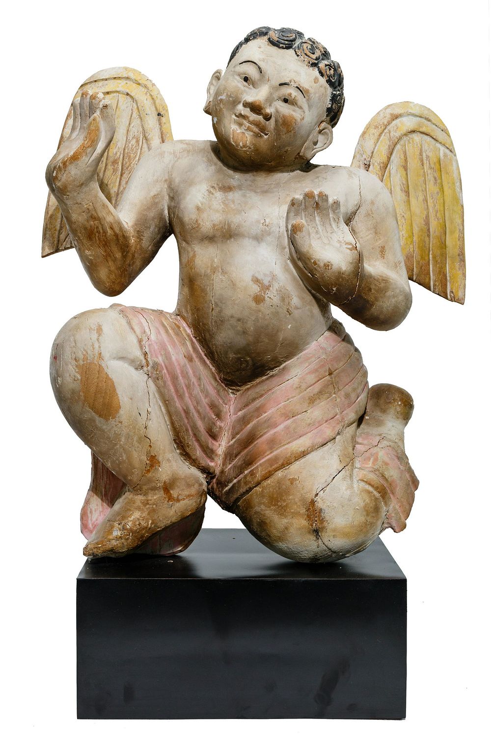 Lot 102: Painted Carved Wood Angel Statue