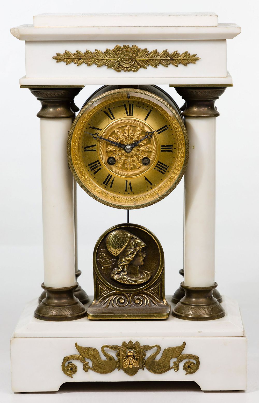 Lot 106: Empire Style Alabaster Portico Clock