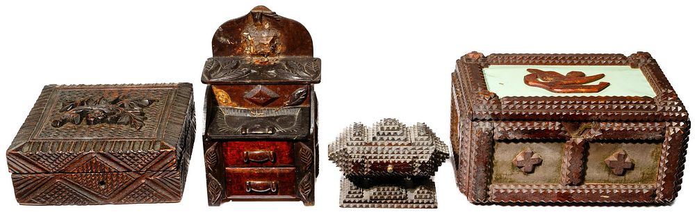 Lot 362: Tramp Art Box Assortment