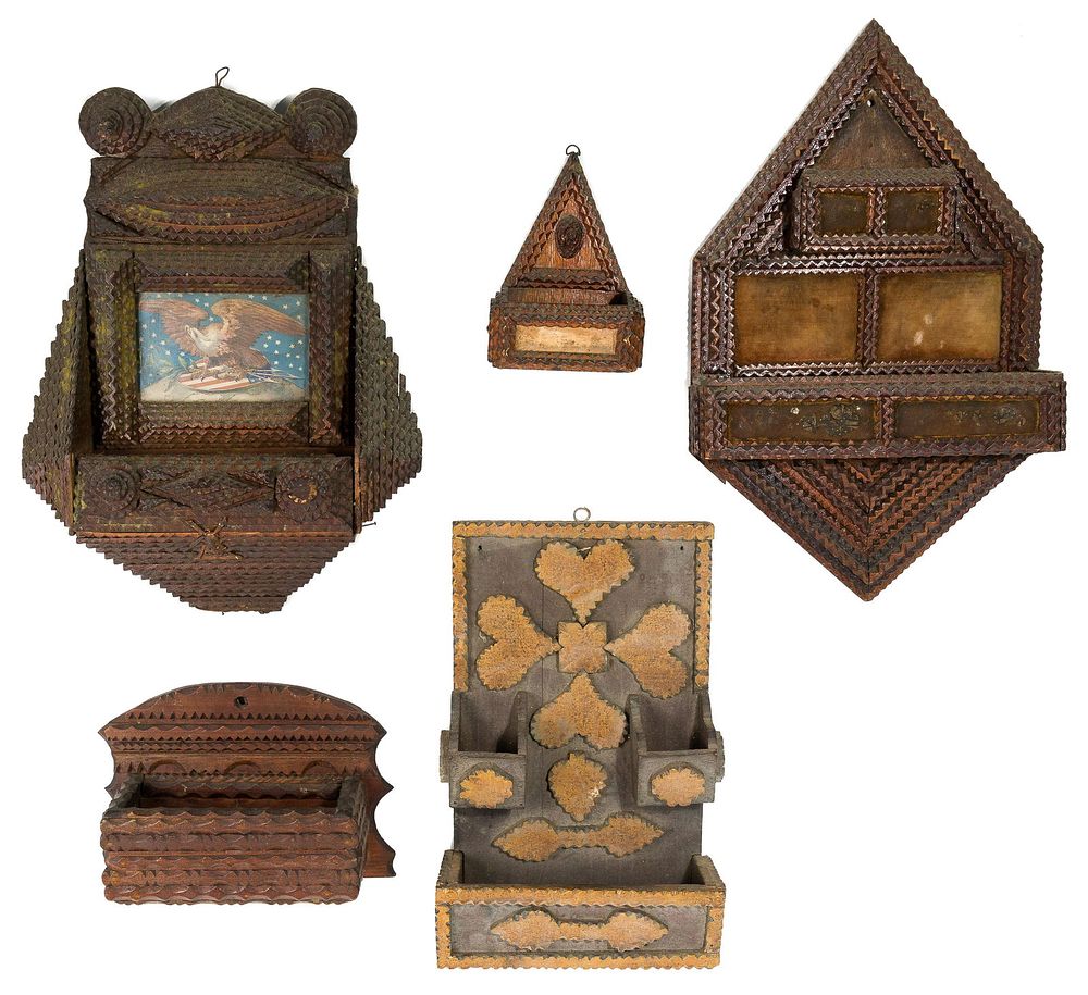 Lot 392: Tramp Art Hanging Shelf Assortment