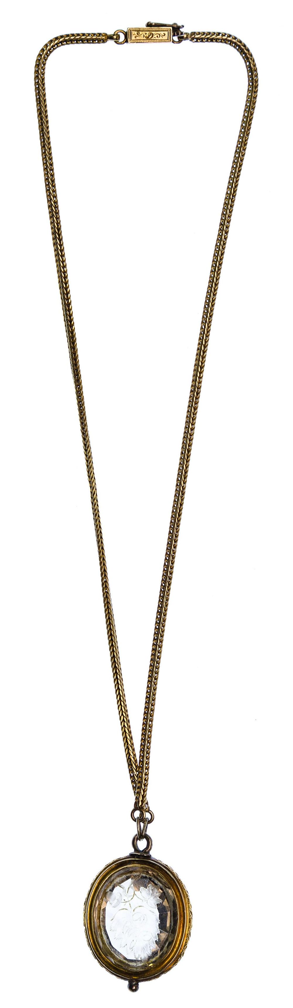 Lot 435: 18k Yellow Gold Necklace with Gemstone Pendant