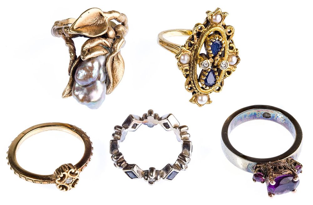 Lot 445: 14k Gold and Gemstone Ring Assortment