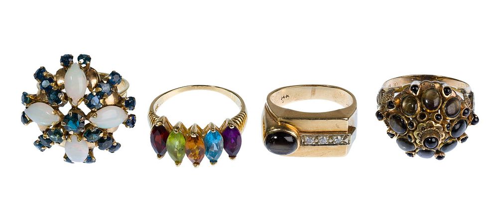 Lot 447: 14k Yellow Gold, Gemstone and Diamond Ring Assortment