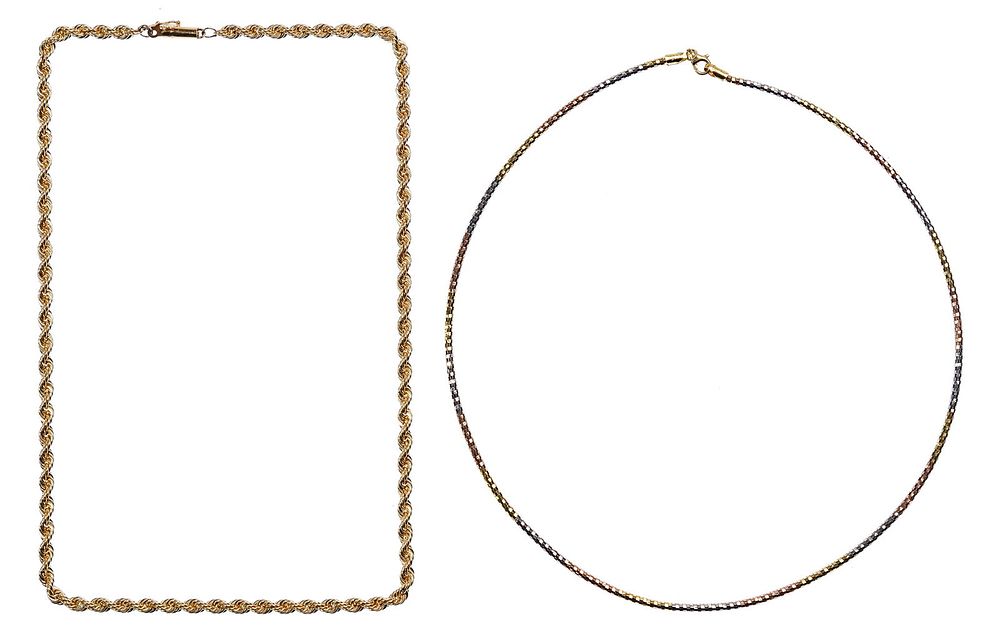 Lot 286: 14k Yellow and Tri-Color Gold Necklaces