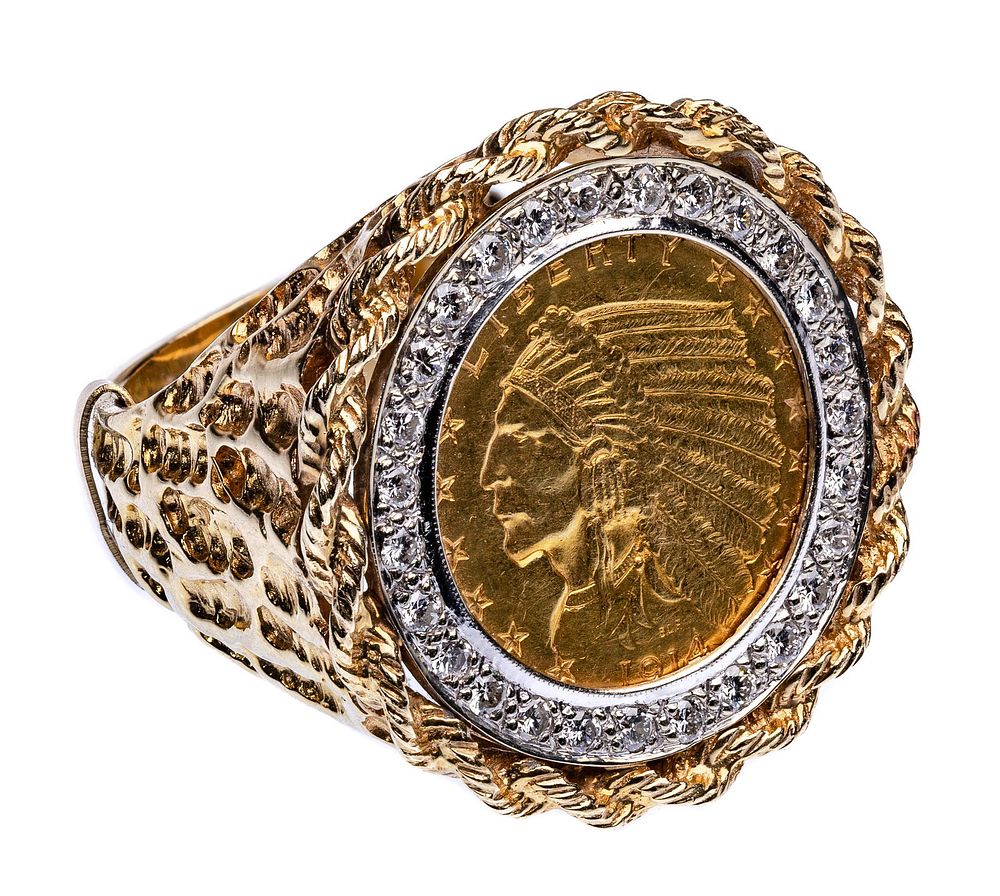 Lot 300: 1914 $2 1/2 Indian Gold Coin in 14k Yellow Gold and