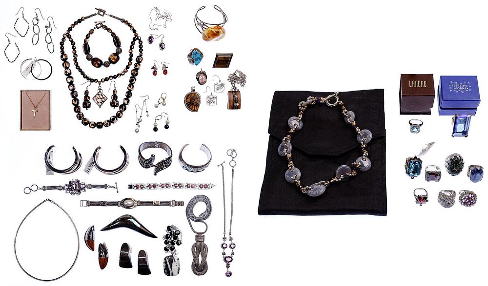 Lot 302: 10k Yellow Gold and Sterling Silver Jewelry Assortment