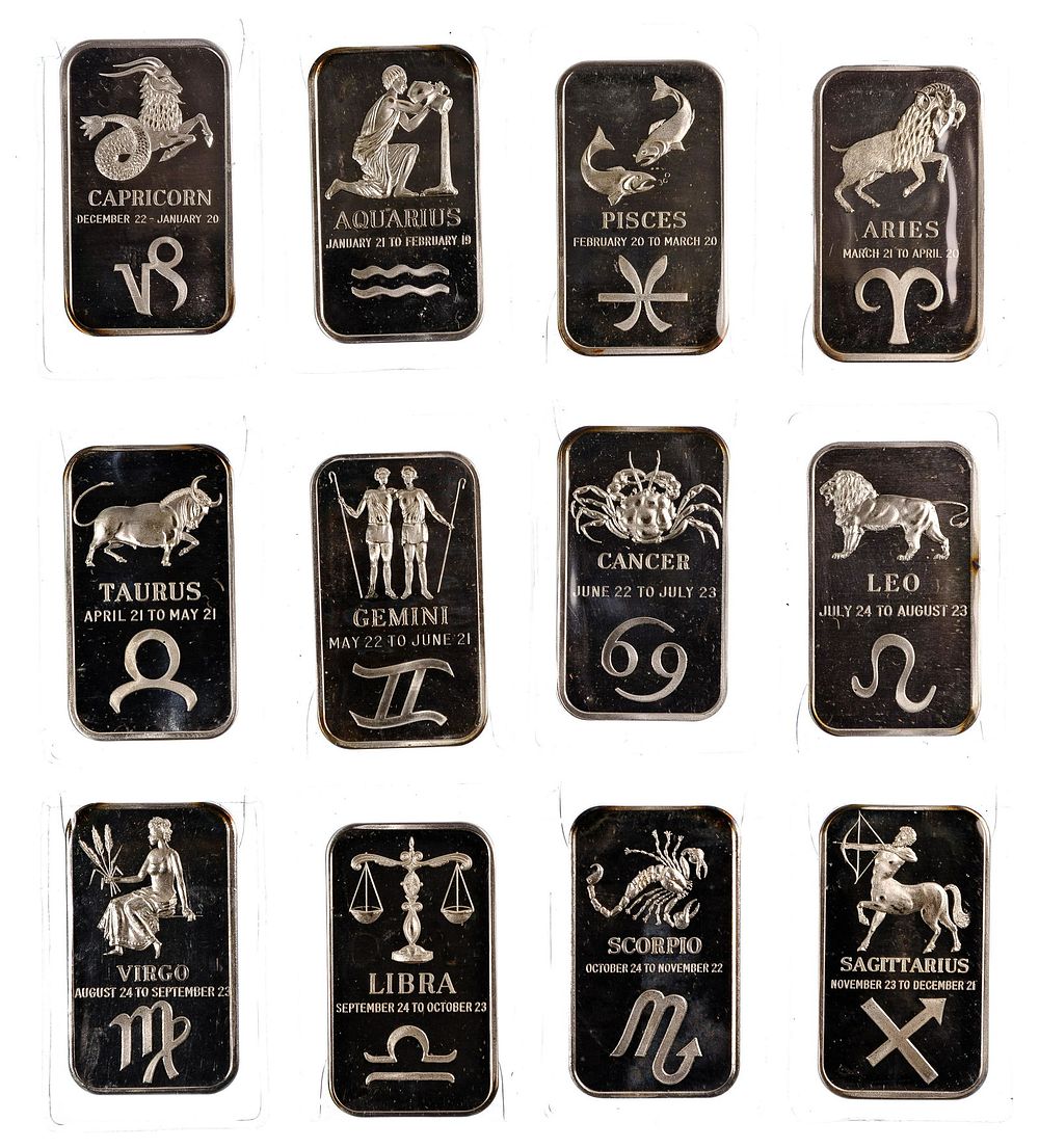 Lot 338: Madison Mint Fine Silver (999) Zodiac Bar Assortment