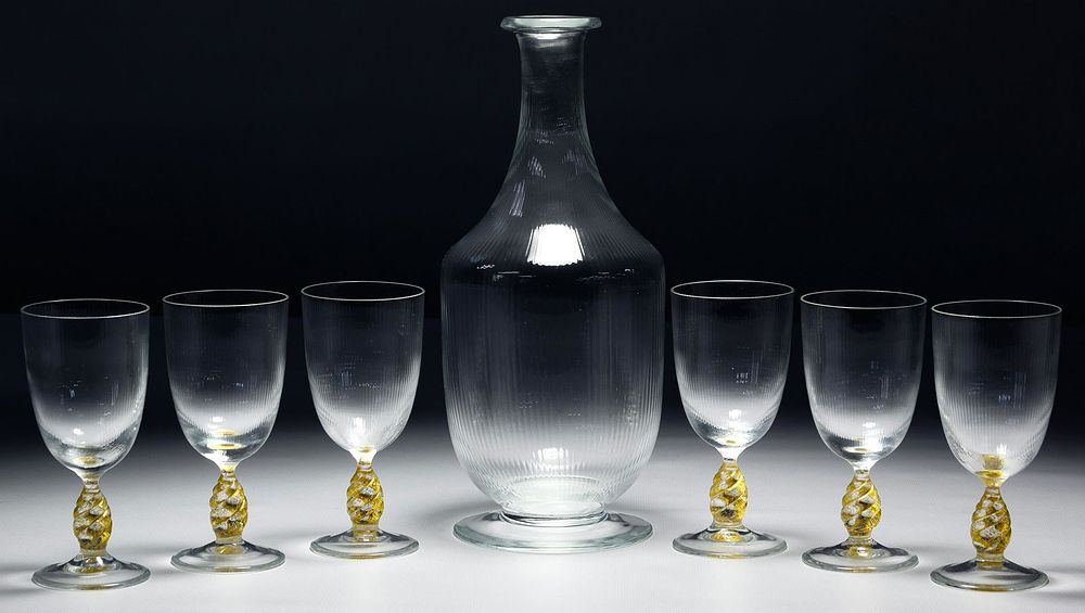 Lot 172: Murano Gold Fleck Wine Glass and Decanter Collection