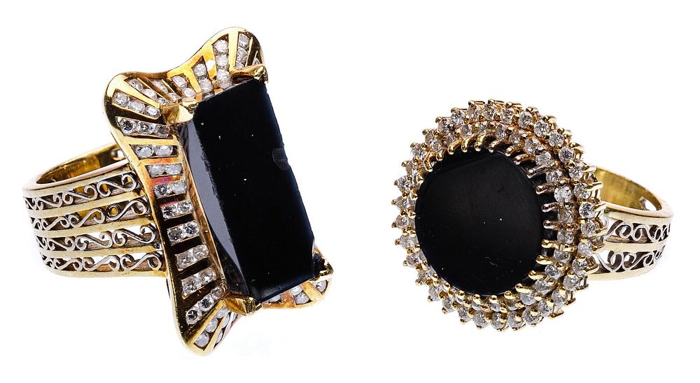 Lot 257: 18k Yellow Gold, Onyx and Diamond Rings