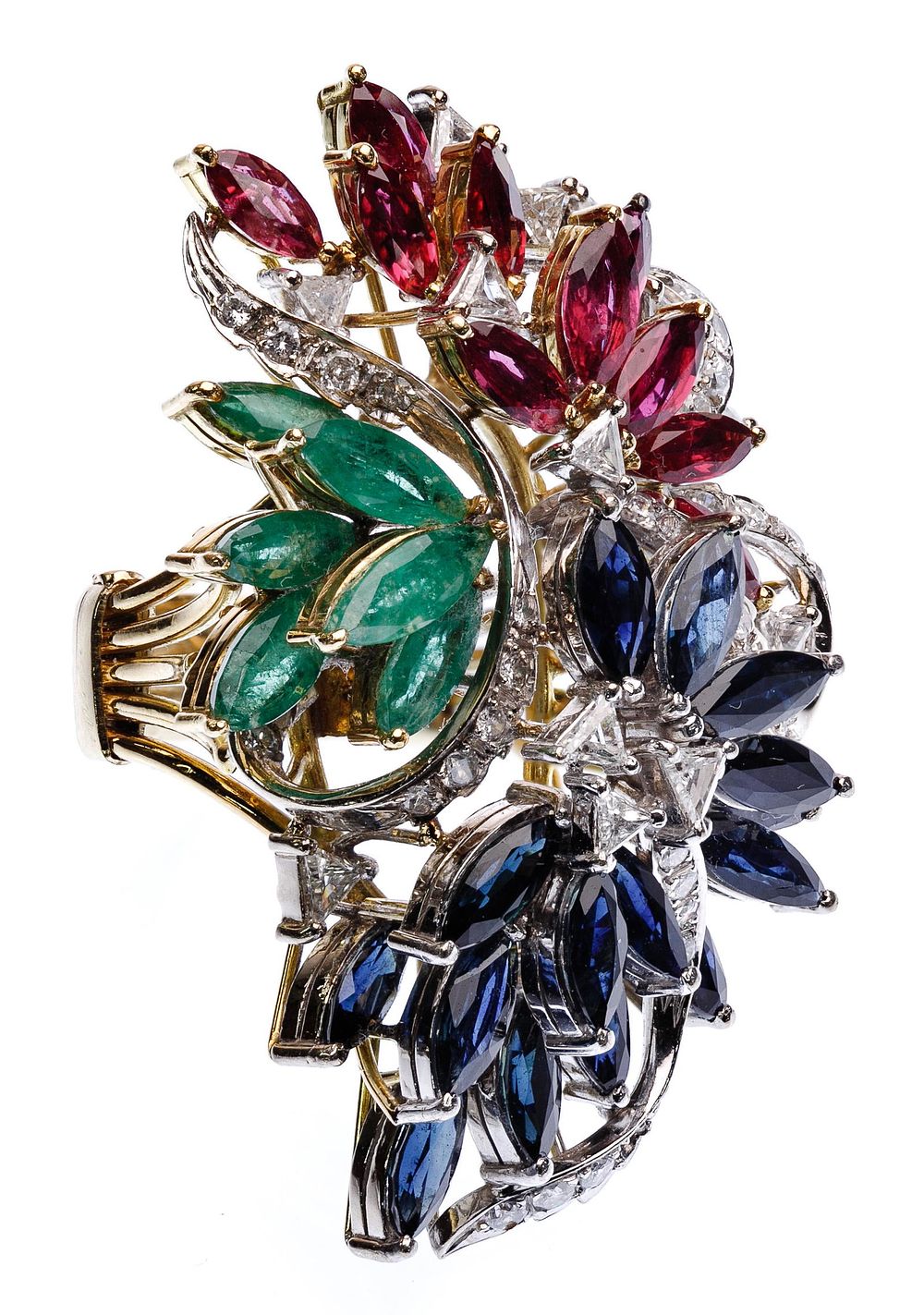 Lot 261: 18k Yellow Gold, Emerald, Ruby, Sapphire and Diamond