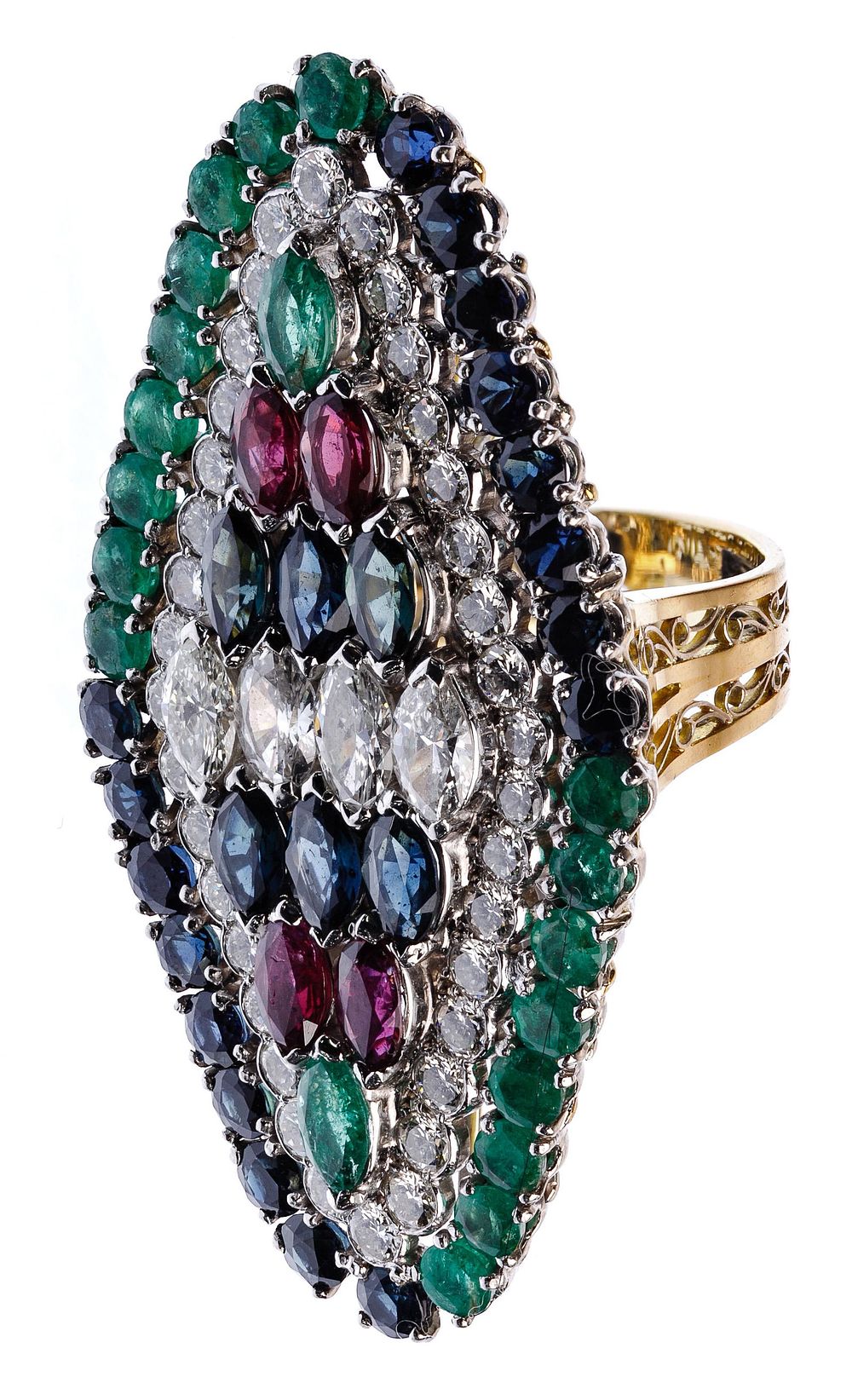 Lot 262: 18k Yellow Gold, Emerald, Ruby, Sapphire and Diamond