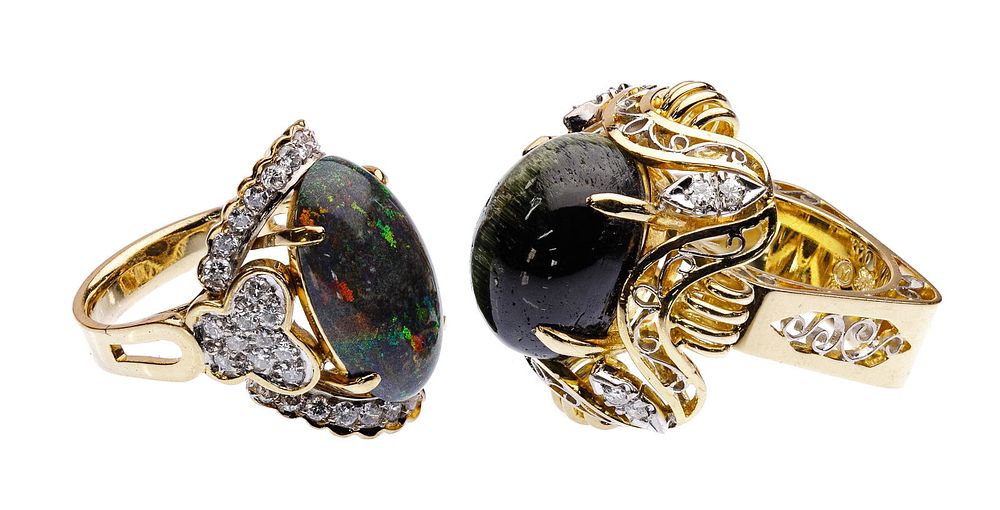 Lot 265: 18k Yellow Gold, Semi-Precious Gemstone and Diamond