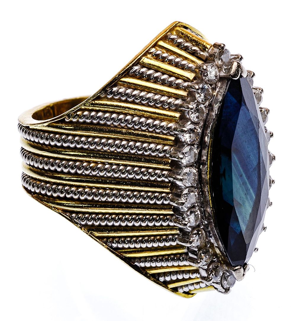 Lot 267: 18k Bi-Color Gold, Sapphire and Diamond Dome Ring