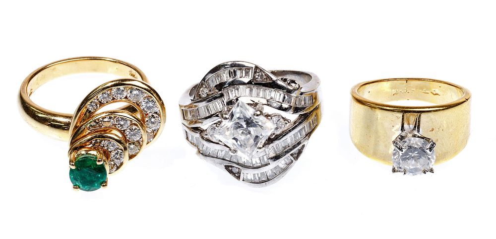 Lot 268: 18k Gold, Cubic Zirconia and Diamond Rings