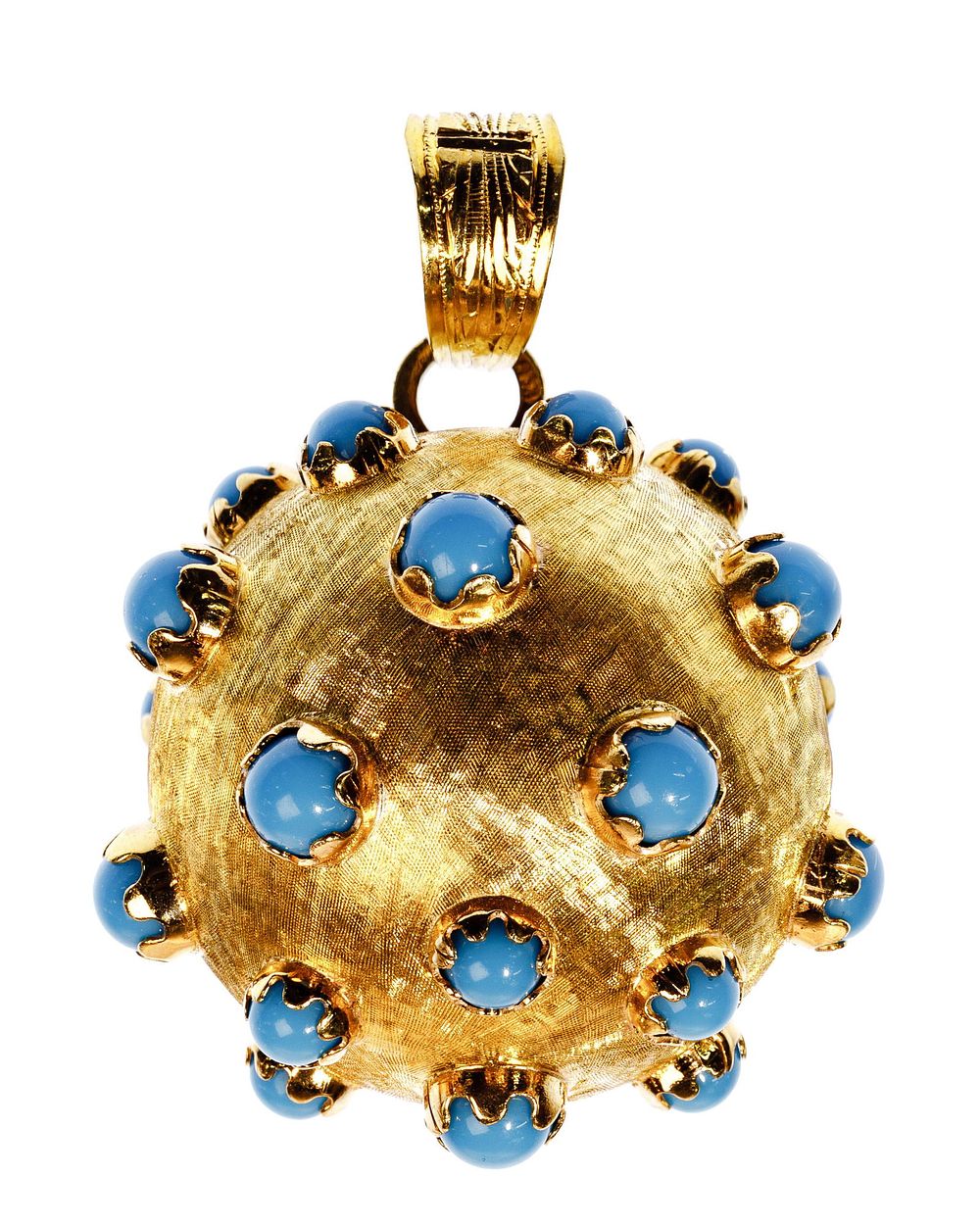 Lot 284: 18k Yellow Gold and Persian Turquoise Ball Pendant