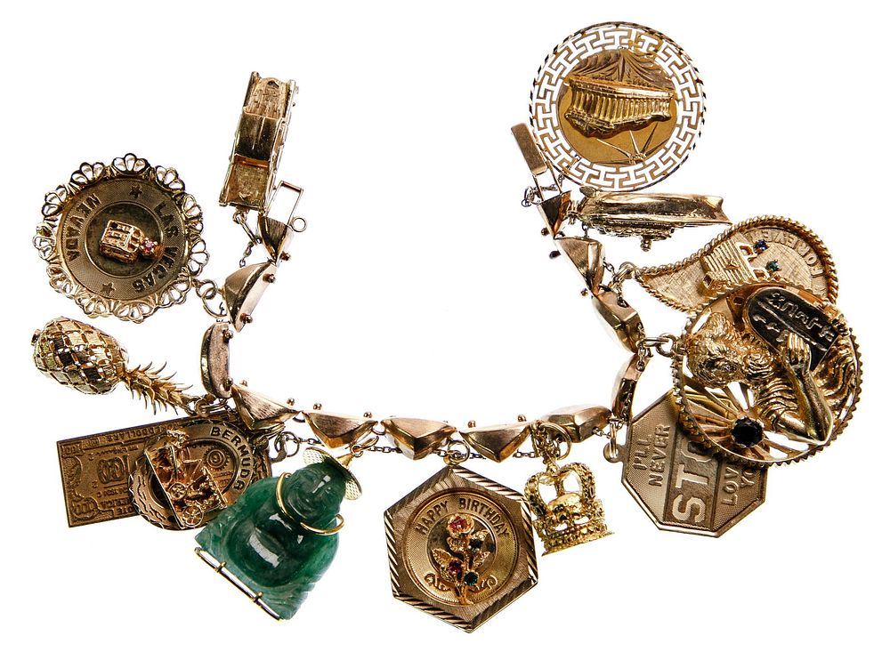 Lot 295: 14k Yellow Gold Charm Bracelet