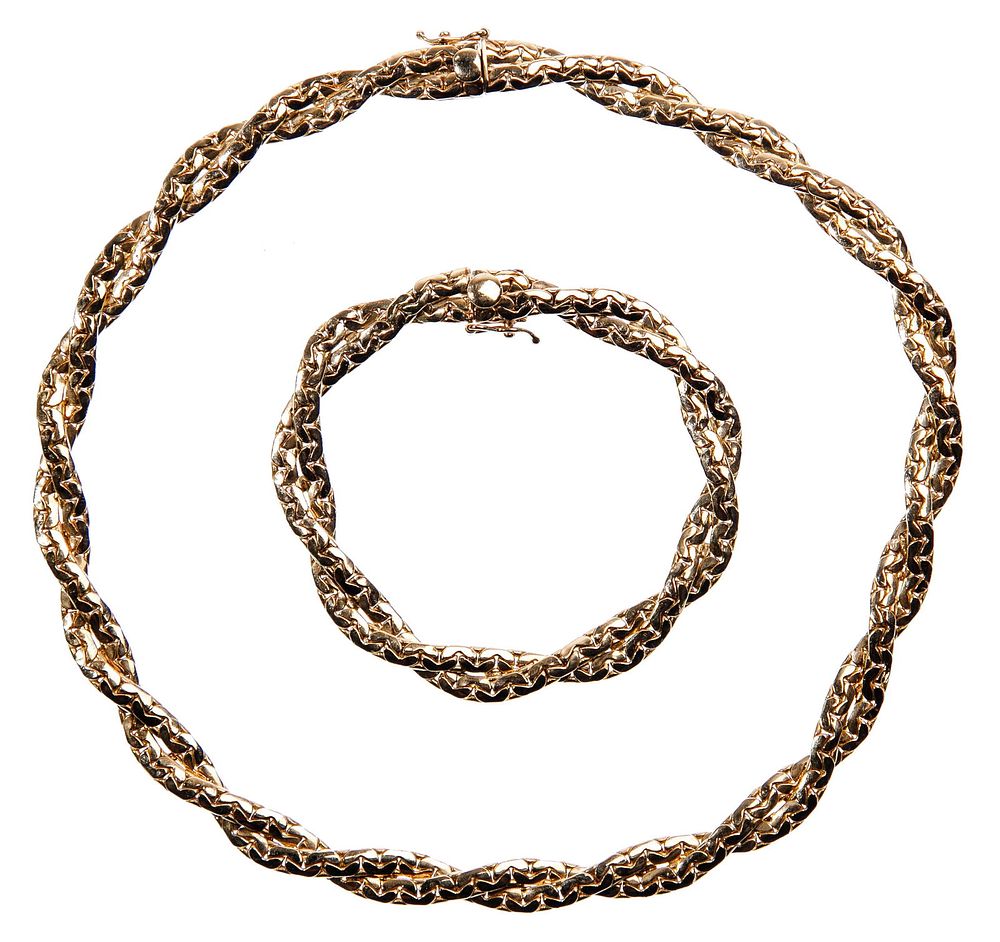 Lot 296: 14k Yellow Gold Necklace and Bracelet