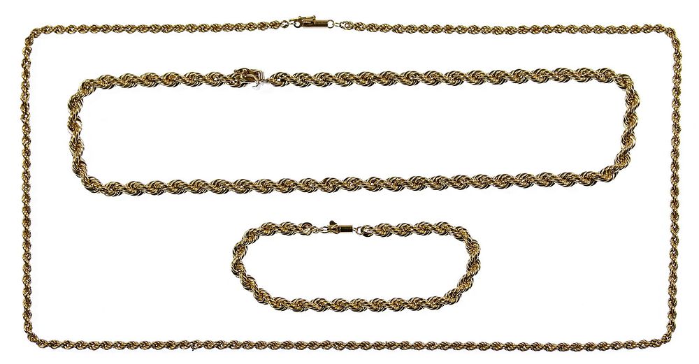 Lot 305: 14k Yellow Gold Twisted Rope Necklace and Bracelet