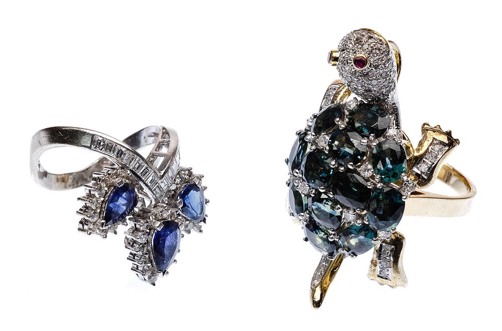 Lot 319: 14k Yellow and White Gold, Sapphire and Diamond Rings