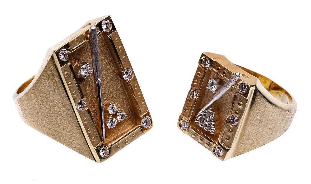 Lot 320: 14k Yellow Gold and Diamond Pool Table Rings